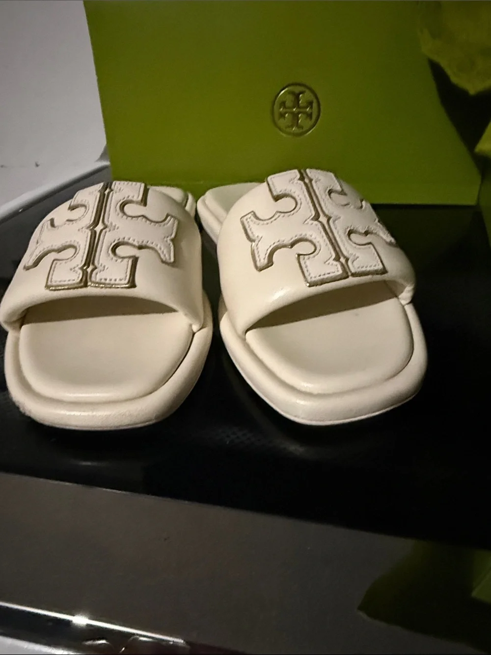 Tory Burch Cream Logo Slide Sandals